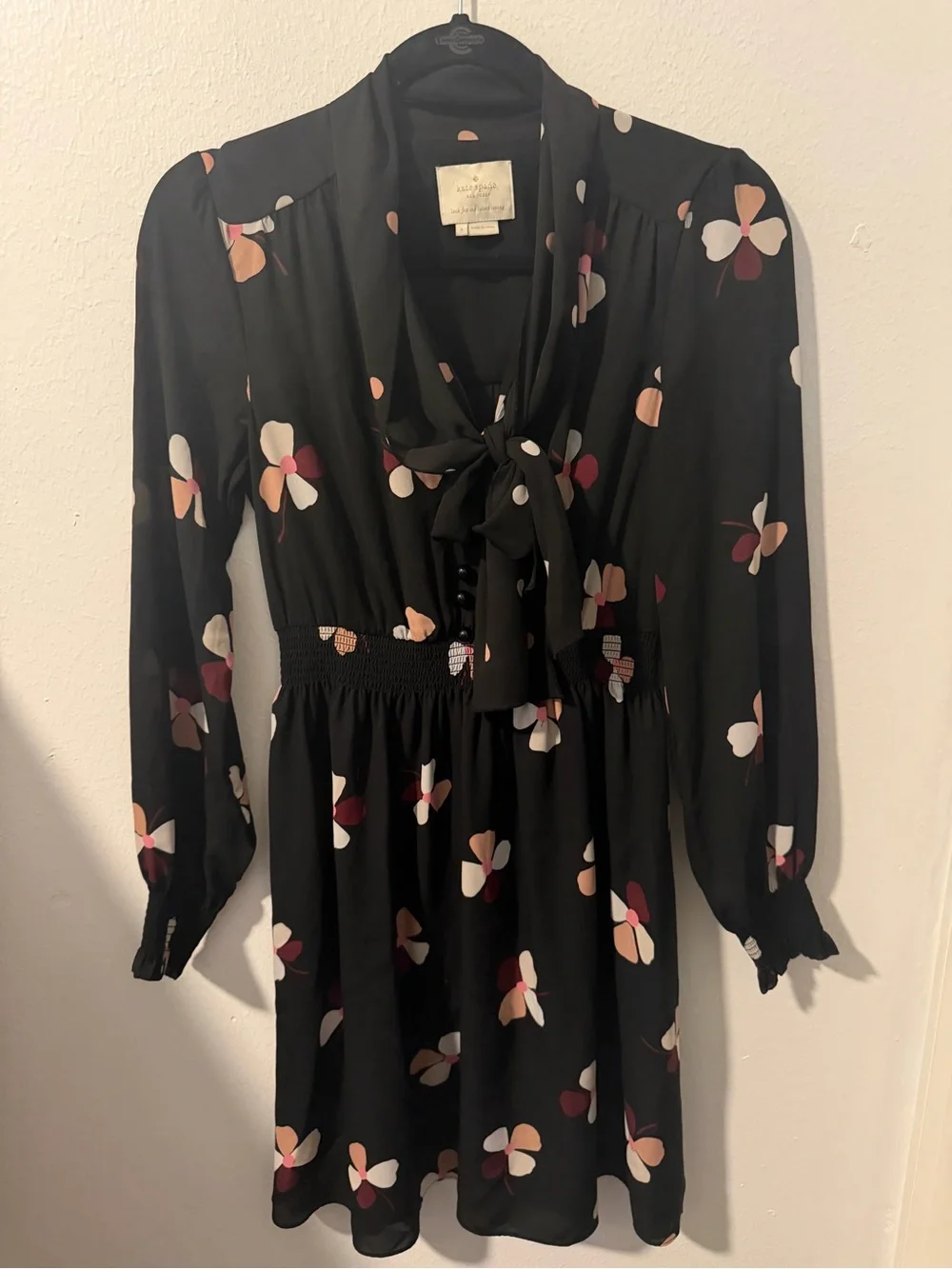 Kate Spade Glitzy Ritzy Dusk Buds Floral Print Midi Dress Black Pink Women’s S